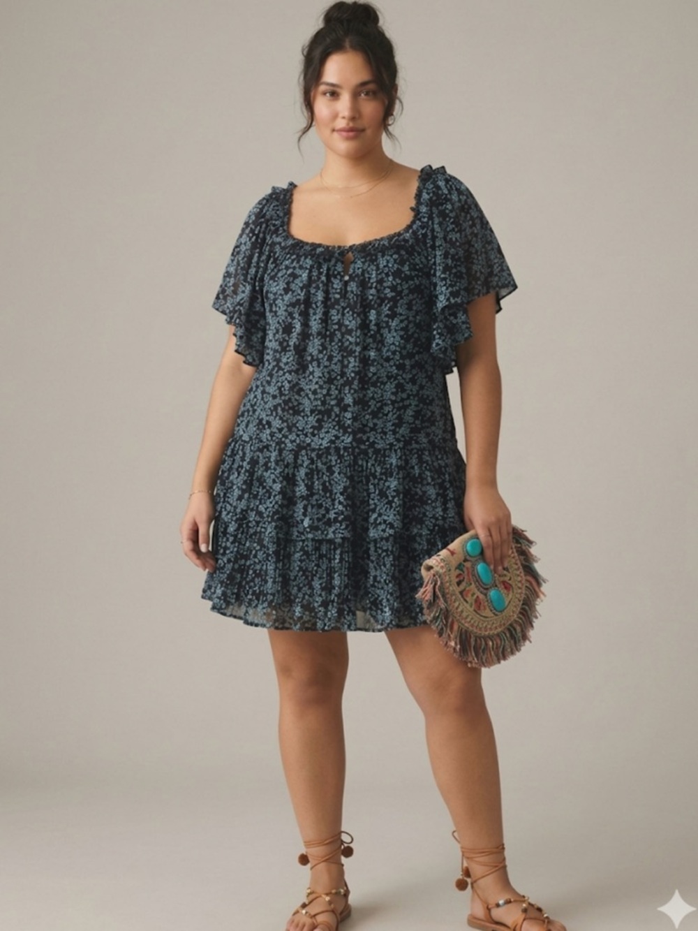 ✨ NWT Anthropologie Boho Romantic Navy Floral Swing Dress XL ✨